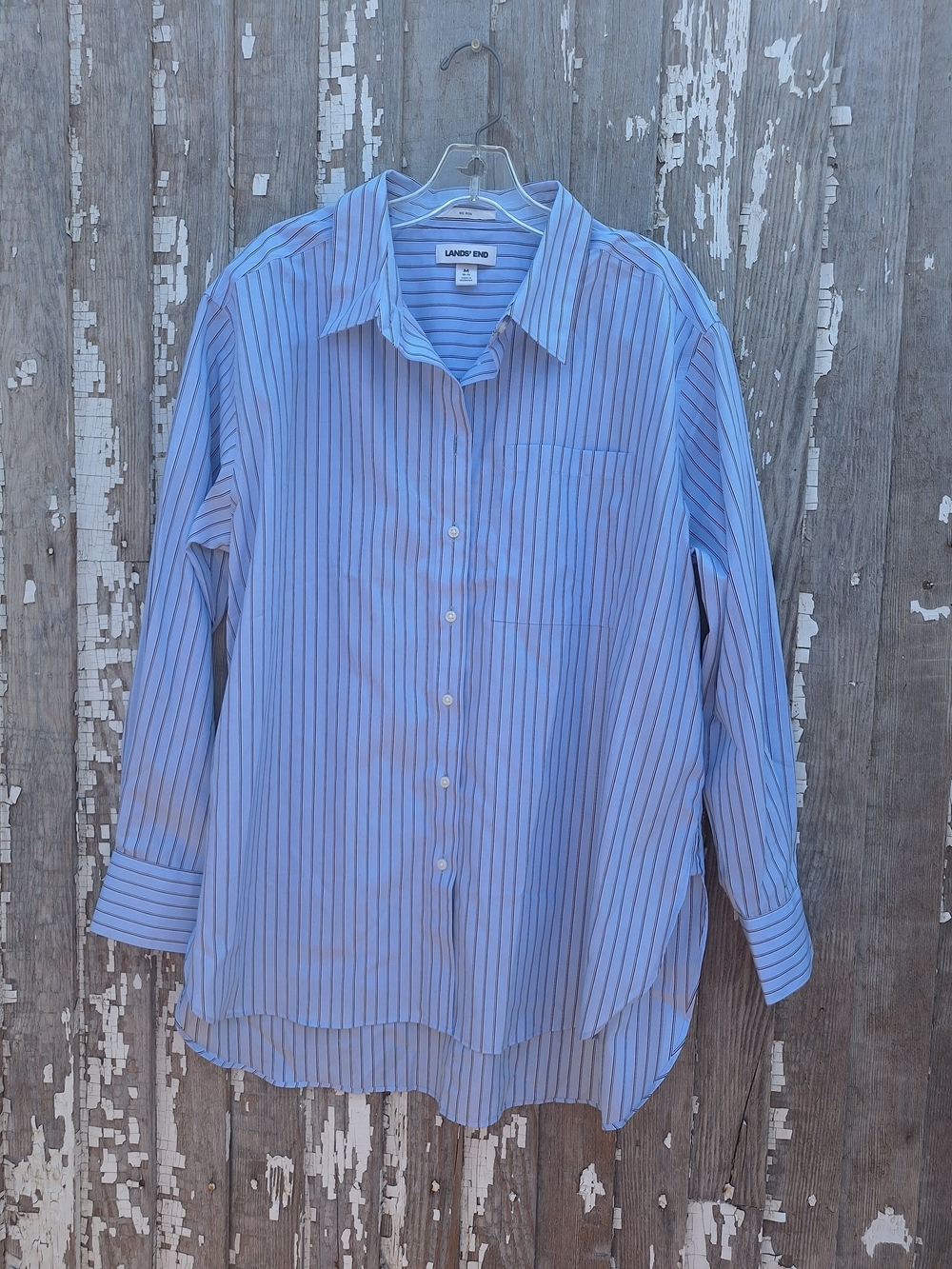 Lands' End Blue Pinstripe Button-Up Shirt Size Medium